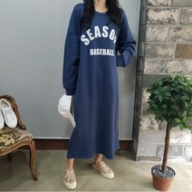 상상그이상 여성용 국내제작 간절기 베이스볼 원피스 빅사이즈 레터링 롱티셔츠 심플 포인트 사계절 면 데일리룩