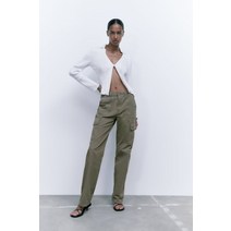독일 자라 ZARA HIGH-RISE STRAIGHT TRF CARGO TROUSERS - Dark khaki