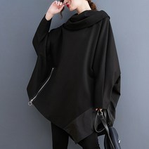 퀸앤조이 미녀77 블랙간지 하이넥 언발 가오리 티셔츠