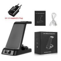 무선 충전기 3in1 애플워치 에어팟 아이폰 스탠드 스마트폰, CN, Black EU Plug