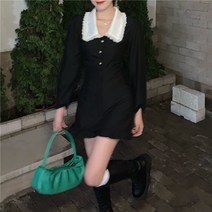 잇츠스타일 화이트카라 블랙 퍼프 프릴 미니원피스 아이유원피스