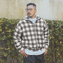 러기드하우스 : 체커 플리스 오버핏 집업 그레이