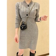 라잇문 꽈배기 골지 니트 브이넥 원피스 숏 가디건 세트 셋업 (9442526)