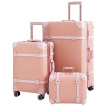 NZBZ TSA 잠금 장치가 있는 귀여운 빈티지 수하물 세트 3피스 럭셔리 레트로 트렁크 하드사이드 트롤리 여행 가방 여성용 사쿠라 핑크 빈티지