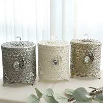 엔틱 미니 휴지통 화장대 인테리어 소품 정리 수납 보관함, 03_엔틱원형_소_아이보리