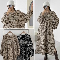 러브포텐 오버핏 여성 기모 호피 롱원피스 레오파드 겨울 빅사이즈 롱원피스 99사이즈 가능 왕 박시핏 원피스 긴팔 나그랑 롱 원피스 큰언니 원피스[달콤디저트포함]