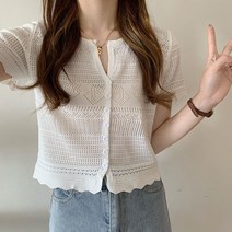 와플 펀칭 모리걸 반팔 티 블라우스 그물 니트 가디건 봄 여름 썸머 크롭 브이넥