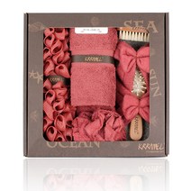 크라멜코리아 풍성한 구성 수건 욕실용품 5종 선물세트, 풍성세트 D - 버건디, 1개