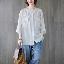 반팔 블라우스 티셔츠 브이투포켓BL