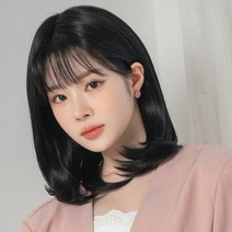 중단발 중단발펌 여성 수제 통가발 미디움 레이어 C컬펌 여자가발, S, 내츄럴브라운