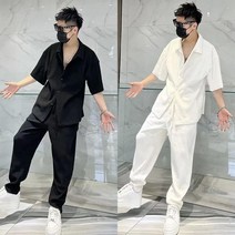 tagi 남성 루즈핏 반팔 셔츠 여름바지 상하세트 캐주얼 빅사이즈 투피스