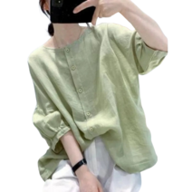 린넨 셔츠 여자 루즈핏 빅사이즈 라이트 소매 여름 얇은 캐주얼 셔츠 뉴타임즈 I557X776
