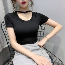 슬림핏 반팔티셔츠 봄 여름 스타일리쉬 베이스 타입 목걸이 쇄골 노출 흰티 여성 638356519