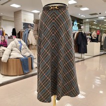 BCBG 비씨비지 가격파괴!! 겨울 간절기 폴리 체크 롱 플레어 정장 스커트