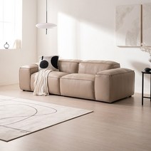 [다우닝] 에일린 3인 전체 내추럴가죽 소파, 색상:스모키네이비