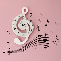 음표 벽시계 음악 연습실 피아노 보컬 학원 인테리어 벽장식, 밀크L61X34cm