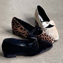 여자 플랫슈즈 컴포트화 리본 레오파드 단화 메리제인