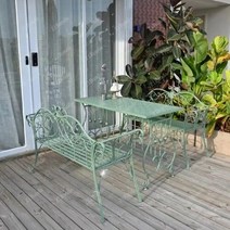 컨트리 단조 다리미 더블 의자 벤치 빌라 정원 안뜰 장식 레저 의자 공원 야외 등받이, 4.Single table Green