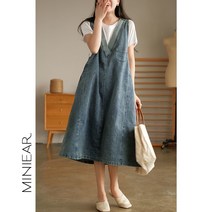 쩐쿠 여름 여성 브이넥 데님 민소매 멜빵 원피스 Z301