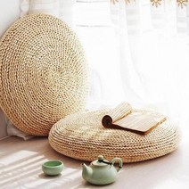 볏짚 공예 방석 공예품 해초 볏집 짚풀 라탄 밀짚 왕골 지푸라기 풍수 인테리어 소품, 미색 45CM