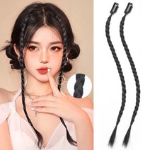 하이유니 땋은 벼머리 머리띠 긴머리 붙임 머리 피스 부분 가발, 네츄럴블랙