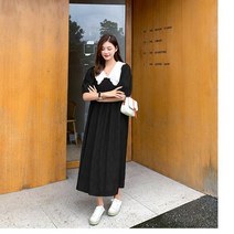 캐주얼 출산 복장 임산부 의류 봄/여름 루즈하고 우아한 긴 소매 달콤한 튤 드레스