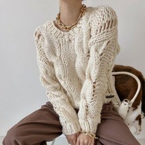 여자 핸드메이드 굵은 꽈배기 뜨개 펀칭 울 니트