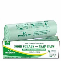 ProGreen 100% 퇴비화 가능한 봉투 9.1L(2.6갤런) 매우 두꺼운 0.71밀 100개 작은 주방 쓰레기 봉투 음식 찌꺼기 마당 생분해성 ASTM D6400 BP