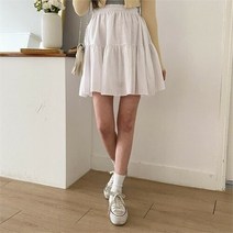 셀러허브(잡화) 여자 잔주름 티어드 SS 흰색 미니멀리즘 스커트