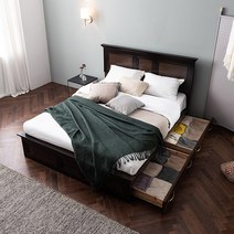 [삼익가구]브런 월넛 서랍형 도장 침대(65T 유로탑 독립 매트리스-킹)