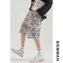 일본 그래피티 프린트 통큰 허벅돼 해변 5부 반바지 하비 남자 중학생 뚱뚱한 여름 통넓은