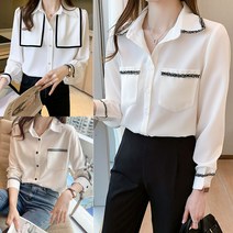 Joyce shop 오래달리기 블라우스 모음 라인 봄 여름 쉬폰 리본 레이스 프릴 화이트 기본 세련된 예쁜 카라 캐주얼 정장 빅사이즈 블라우스 셔츠 의류 패션 하객 오피스 여신 룩