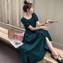 롱롱 원피스 도트 땡땡이 점프수트 빅사이즈 연예인 드레스 슬리밍 쉬폰 오드리 햅번스타일 여름 스커트