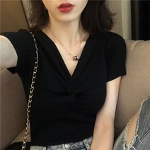 여성 꼬임 포인트 반팔 티셔츠