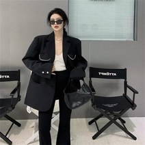 Daegu 고급감 블랙 수트 코트녀 봄 가을 소대중 한국판 헐렁헐렁 캐주얼 튀김거리 소양복 WT091406