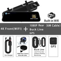 룸미러블랙박스 후방카메라 가성비 2채널 10 인치 4K GPS 와이파이 자동차 Dvr 미러 대시 캠 듀얼 렌즈 IPS, 06 4K-1080P-6M-BL-GPS_01 None