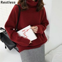 Restless가을과 겨울에 입는 부드러운 터틀넥 스웨터 나른한 두께감의 니트 셔츠에 걸친 단색 터틀넥 여성용 이너