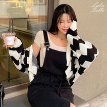 라라벨 여성 지그재그 스트라이프 패턴 노버튼 크롭 러블리 가디건