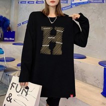 아이디티 에이치 여성 오버핏 기모 롱 티셔츠 옆트임 루즈핏 박시 빅사이즈 롱티셔츠