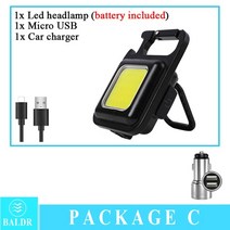 캠핑용 건전지 usb 랜턴 램프등 감성 캠핑조명 자체발광 분위기 조명 baldr mini led working light 휴대용 포켓 손전등 충전식 키 라이트 캠핑 야외 하이킹, 미니 손전등 c