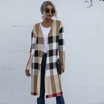 여자가디건 여성니트가디건 여성가디건 체크 롱 카디건 가을 ​​격자 무늬 패션 unbuttoned 스트레이트 카디건 재킷 큰 스타일 스웨터 뜨개질 코트