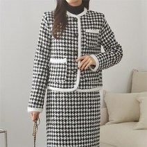 바이어스 누빔 하운드 체크 자켓 슬림 롱 스커트 투피스 (7830577)