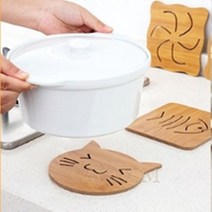 감성캠핑 디자인 우드 고양이와 생선 냄비받침 나무 원목 캐릭터 찌게받침대 컵받침, 큰물고기