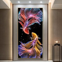 구어도 보석십자수 물고기 잉어 심심할때할만한것 세트, 단일사이즈, 55X90CM  무료 도구 키트