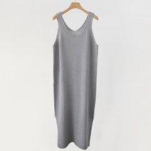 제니트 여성 루즈핏 브이넥 심플 레이어드 옆트임 뷔스티에 니트 롱 원피스 머쉬브이롱