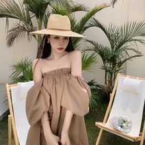 휴양지원피스 인터넷 연예인 쇄골 세련된 원 숄더 드레스 여성 여름 하이 엔드 태교여행