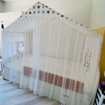 커튼형 텐트 공주침대 캐노피 침실 공주방 모기장 하우스, 120x200x150