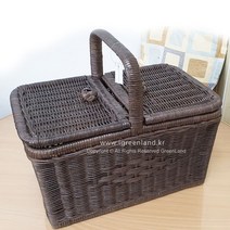 라탄 피크닉 뚜껑 바구니 대형 인도네시아 수공 라탄바구니 수납바구니 그린랜드, 브라운