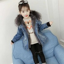 JS2623 여아 키즈 주니어 겨울 고퀄 데님 청 후리스 플리스 털안감 퍼 카라넥 하프기장 방한 코트 점퍼 재킷 무스탕 캐주얼 아동복