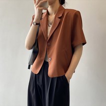 ZHIGE 여성코트 봄가을 솔리드 반팔 작은정장녀 2023 봄신상 루즈핏 숏 작은코트